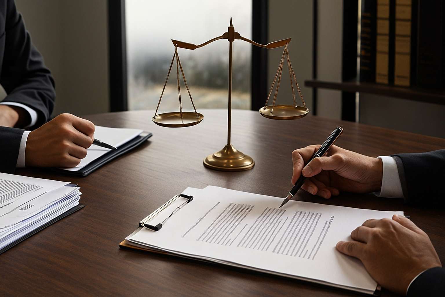 lawyer and client discussing a case in an office