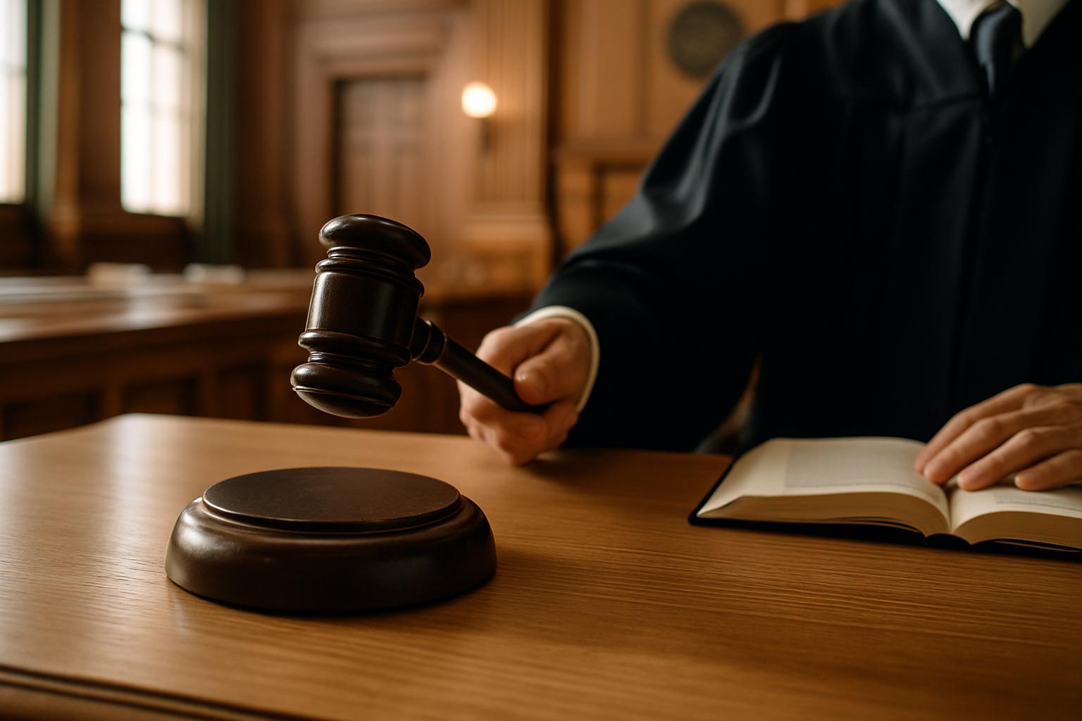 judge using gavel in courtroom